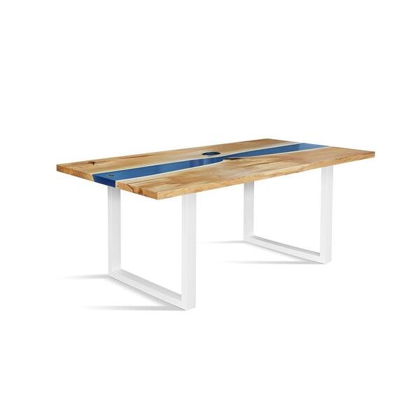 BANURGLU Solid Wood Dining Table Light Oak/Blue/White Bed Bath