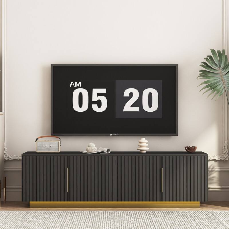 Modern Fluted 68" TV Stand for TVs up to 65" with 16-color LED lights - Black