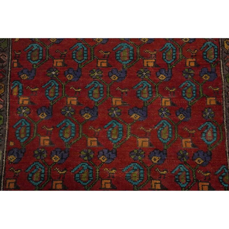 Hand Knotted Oriental 100% Wool Carpet Traditional All-Over Red Tabriz Runner Rug - 10' 2'' X 3' 3''