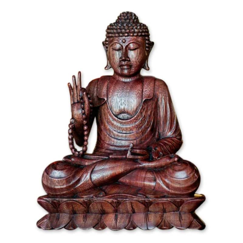 NOVICA Wood 'Serene Buddha' Statuette (Indonesia) - Brown