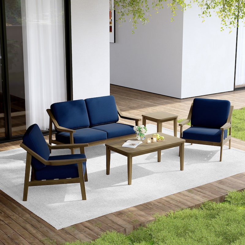 Outdoor Conversation Set Patio Cushioned Chair, Loveseat with Tables