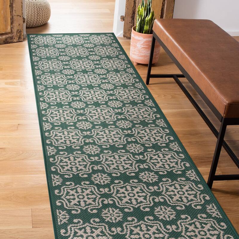 World Rug Gallery Transitional Geometric Textured Flat Weave Indoor/Outdoor Area Rug