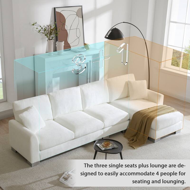 Modern Oversized Long Couch with 2 Pillows, L-shaped Sectional Sofa with with Chaise Lounge