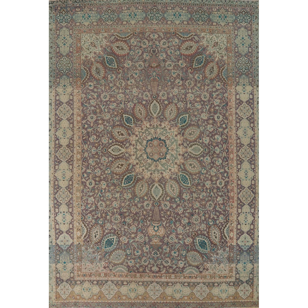 Purple Tabriz Vintage Persian Area Rug Hand-Knotted Wool Carpet - 9'10" x 12'8"