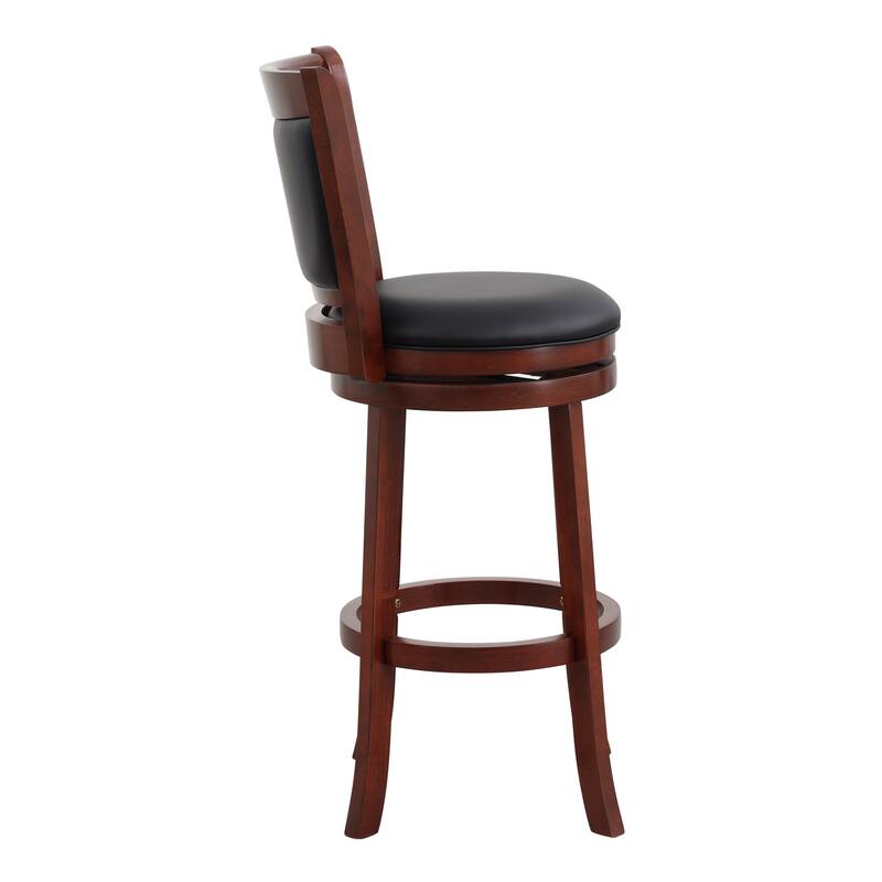 Swivel Pub Height Bar Chair - Dark Cherry Finish with Faux Leather Upholstery