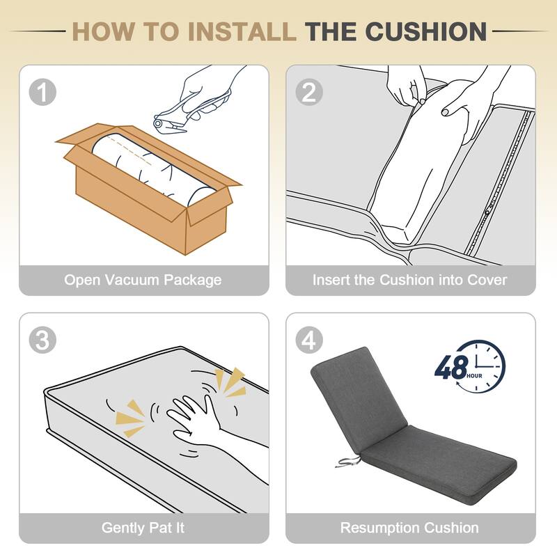 Aoodor Patio Chaise Lounger Cushions Set of 2, Olefin Fabric, Water-Resistant, 72x21x3 Inches(Only Cushions)