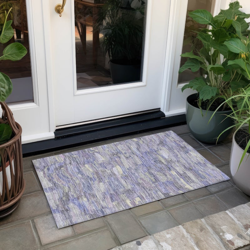 Machine Washable Indoor/ Outdoor Abstract Rock Chantille Rug - Purple - 1'8" x 2'6"