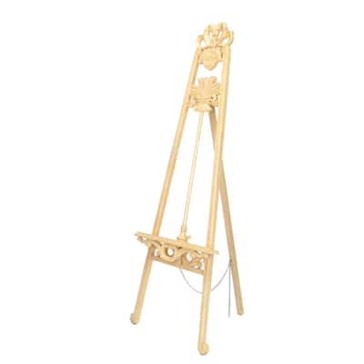 Traditional Style Wooden Easel with Scrollwork Details, Antique White