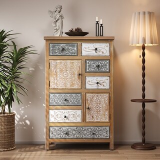 Vintage Tall Wooden Accent Cabinet with 6 Drawers & 2 Doors,Rustic ...