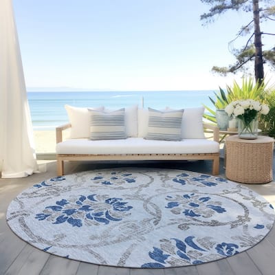 Machine Washable Indoor/ Outdoor Chantille Scroll Floral Rug