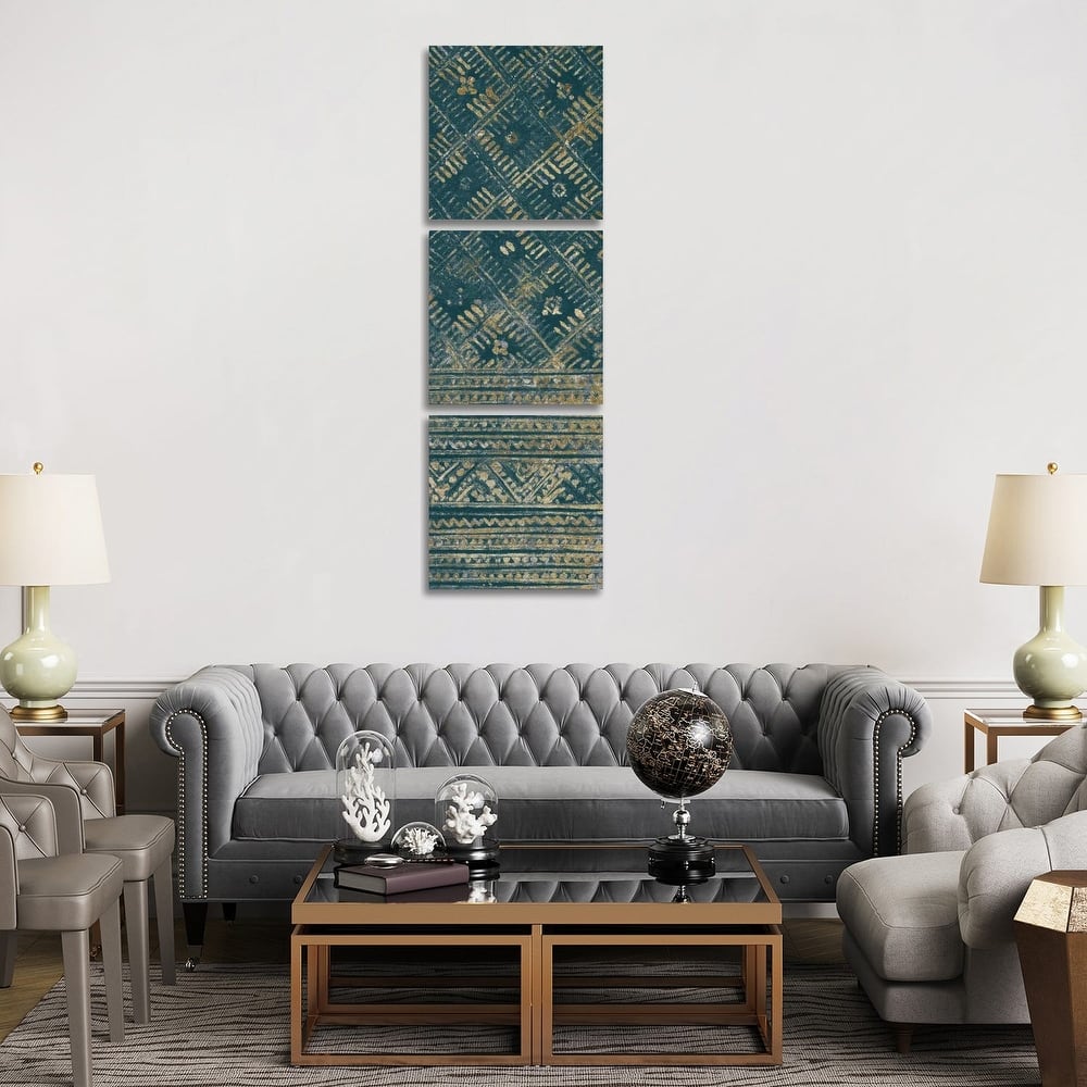 iCanvas "Indochina Batik II Teal and Gold" by Wild Apple Portfolio 3-Piece Canvas Wall Art Set