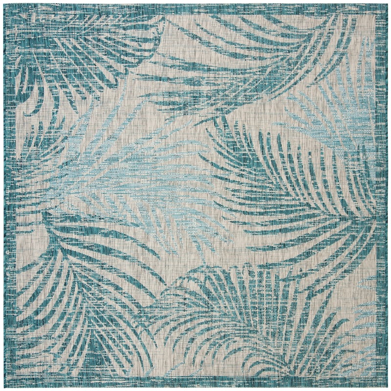 SAFAVIEH Courtyard Deana Indoor/ Outdoor Waterproof Patio Backyard Rug - 6'7" x 6'7" Square - Grey/Aqua