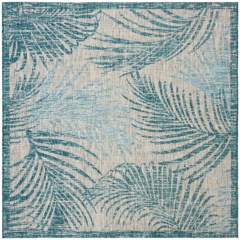 SAFAVIEH Courtyard Ellen Indoor/ Outdoor Waterproof Patio Backyard Rug - 6'7" Square - Grey/Aqua