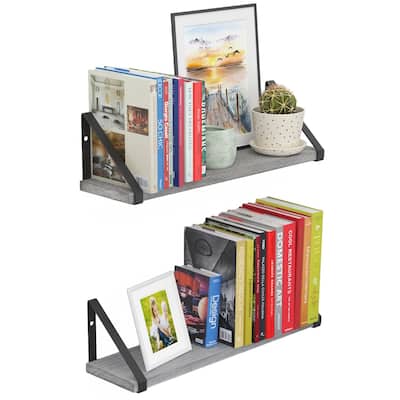 Wallniture Padua 17" Wood Floating Shelves, Farmhouse Wall Decor, Gray (Set of 2)