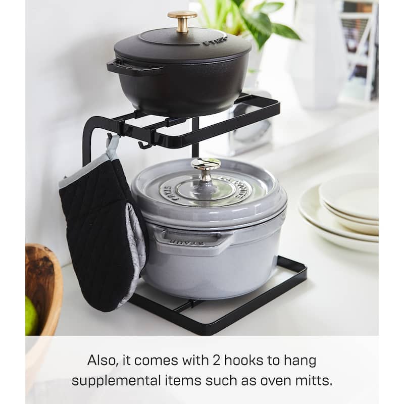 Yamazaki Home Two-Tier Pot Rack, Steel - L 8.27 x W 8.07 x H 8.86 inches