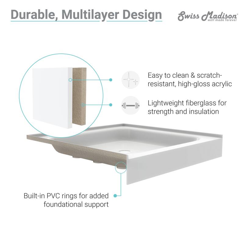 Swiss Madison SM-SB534 Voltaire 42" x 42" Rectangular Shower Base with
