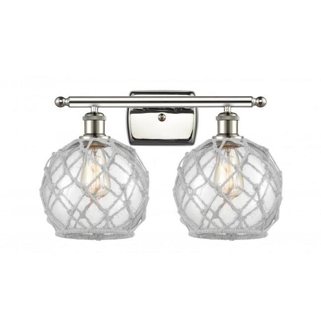 Innovations Lighting Farmhouse Rope 2 Light 16" Wide Bathroom Vanity - Polished Nickel / Clear / White