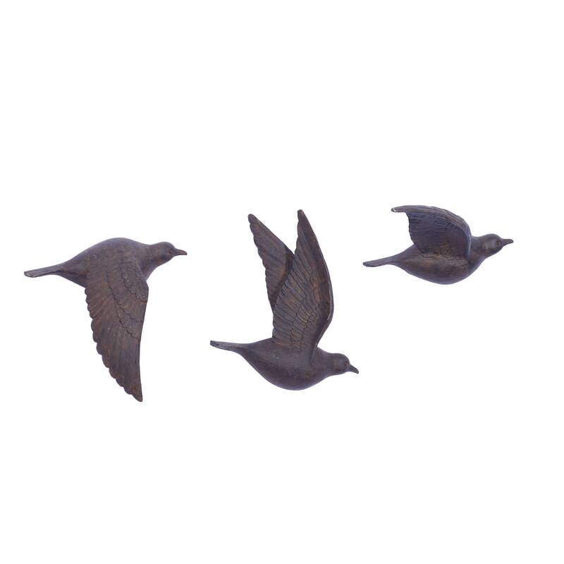 Polystone Weathered 3D Floating Bird Wall Decor (Set of 3) - Dark Brown, Gold, Silver