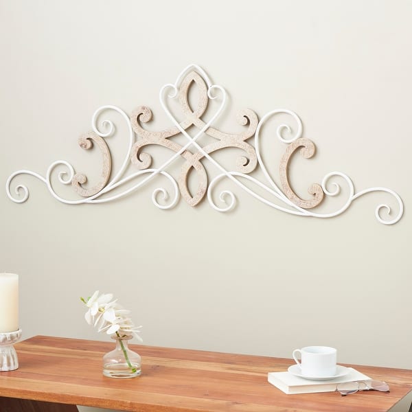 White Wooden Scroll Home Wall Decor with Wood Accents - Bed Bath ...