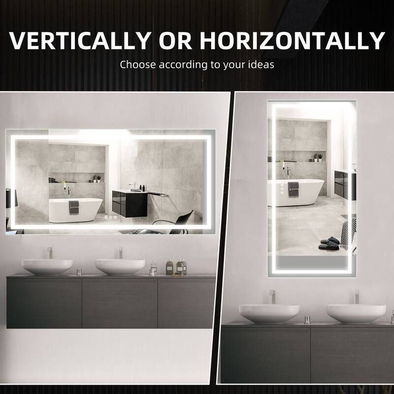 LED Bathroom Mirror with Front and Backlit Lights Anti-Fog