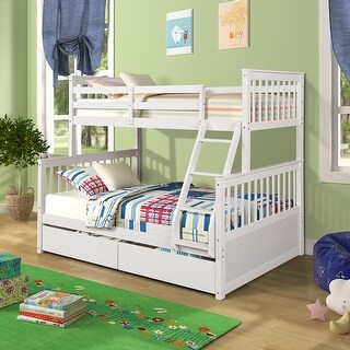 Twin-Over-Full Bunk Bed with Ladders and Two Storage Drawers 3 Color ...
