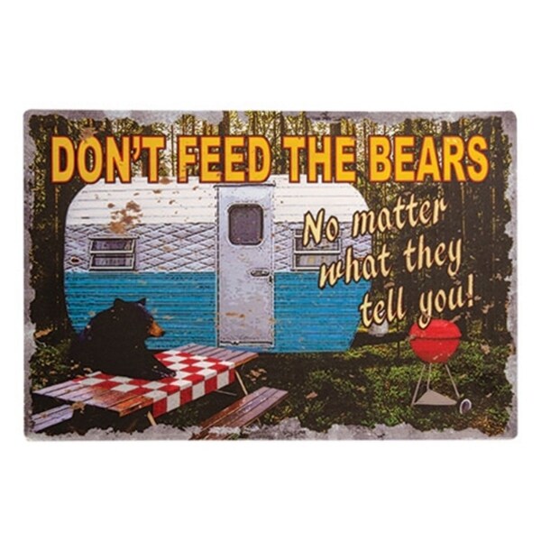 Multi-Color Metal Camping Signs Funny Bear Decor with 2 Sawtooth
