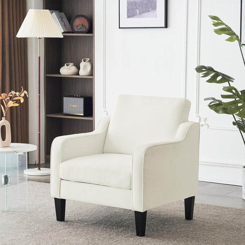 VINGLI Mid Century Modern Fabric Accent Chair - White