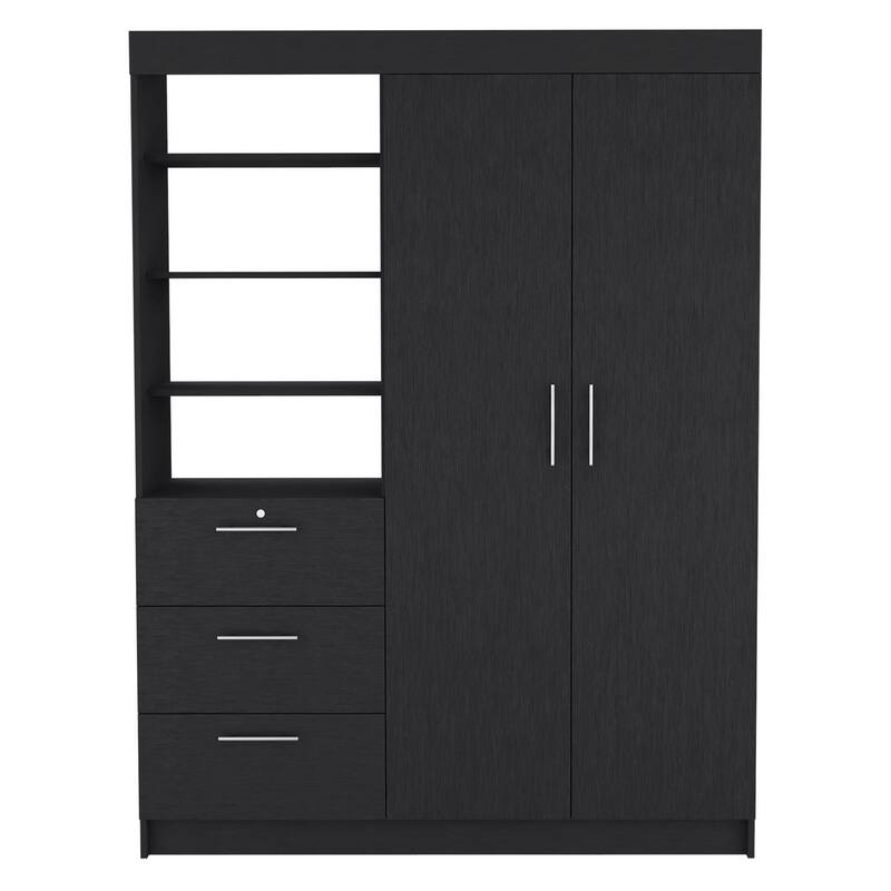 HomeRoots 79" Black Wood Two Door Three Drawer Combo Dresser