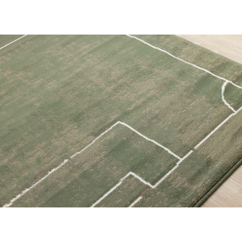 Green Brown Soccer Field Kids Area Rug
