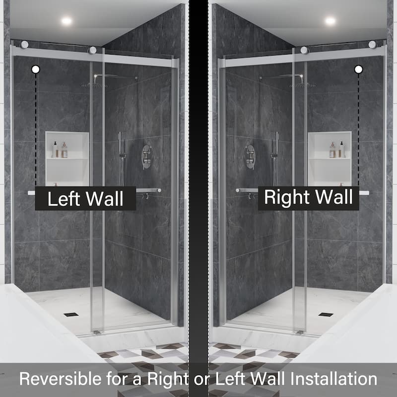 CASAINC 48"/60"W x 76"H Double Sliding Frameless Shower Door with Clear Glass