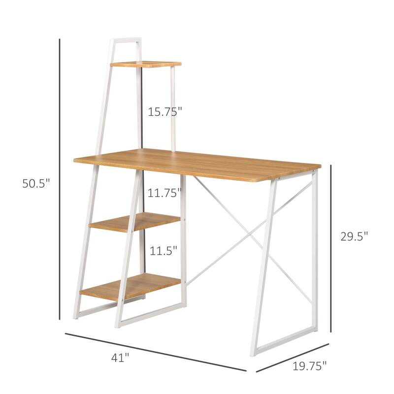 HOMCOM Computer Desk with 3-Tier Storage Shelves Study Writing Table Workstation for Home Office Small Space Natural