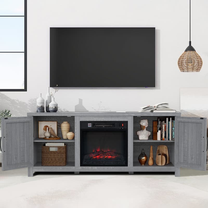 58-Inch Farmhouse Electric Fireplace TV Stand with Storage Cabinets and Adjustable Shelves