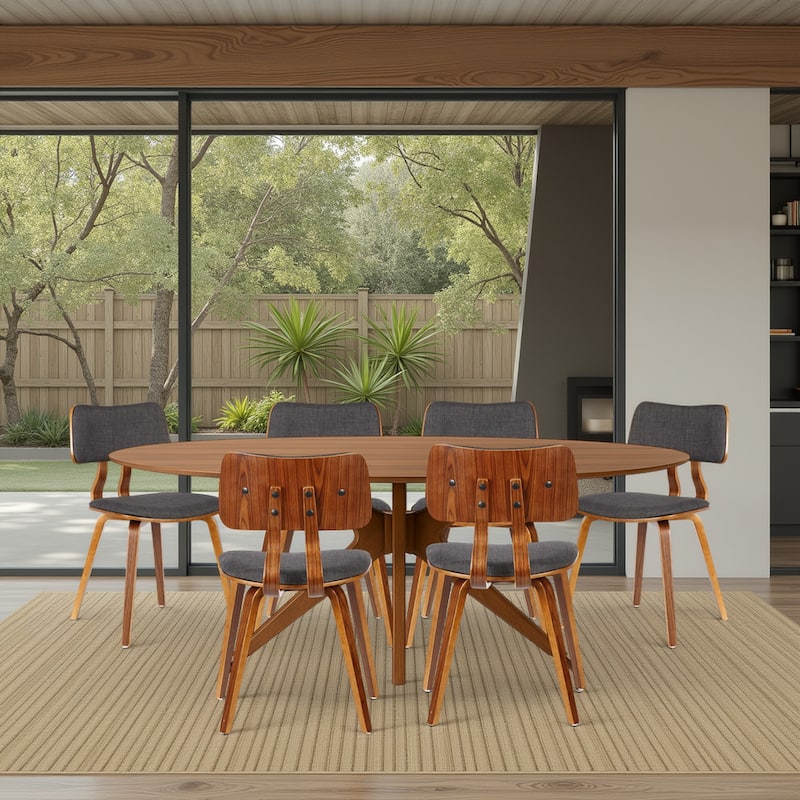Carson Carrington Ladeplads Mid-century Modern Wood & Upholstered Dining Chair - Charcoal & Walnut - Set of 6