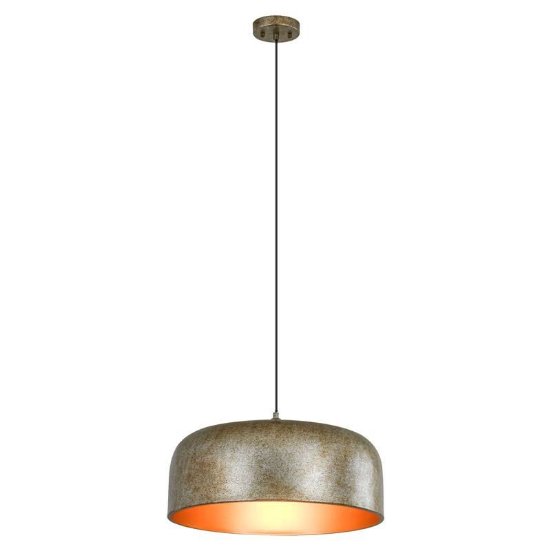 1-Light Industrial Antique Silver Drum Dome Kitchen Island Pendant Lights - 20.4 in. W x 10.6 in. H