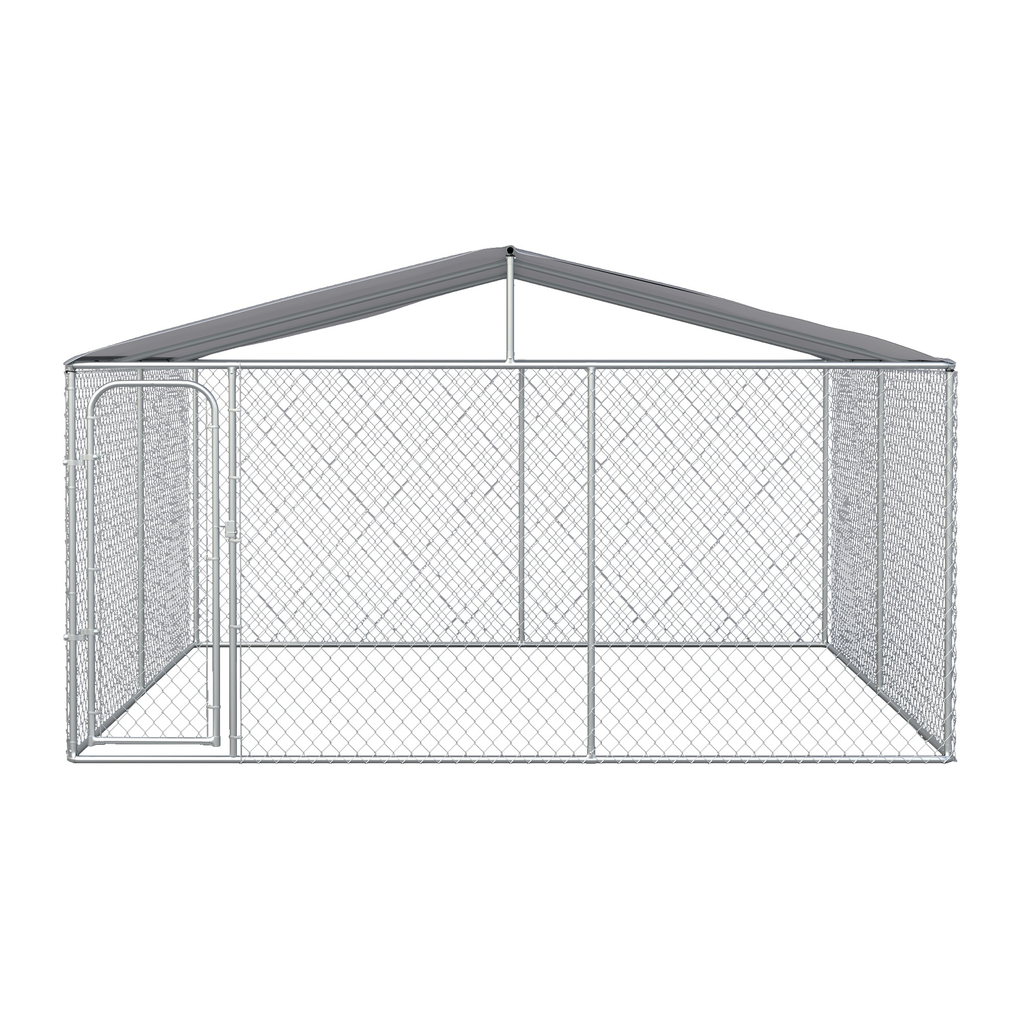 PawHut Outdoor Dog Kennel Galvanized Steel Fence with Cover Secure Lock Mesh Sidewalls for Backyard 157.5 L x 157.5 W x 91.25 H