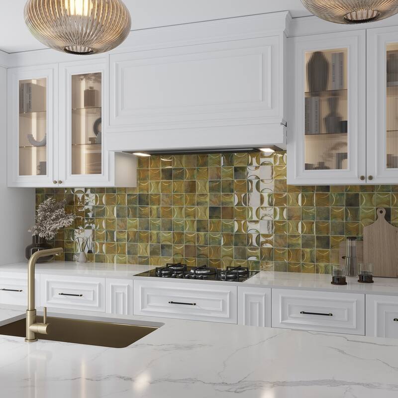 Apollo tile 4" x 4" Antiek Glossy Olive Green Ceramic Tile (6.46 sq ft/case) - 60 Pack