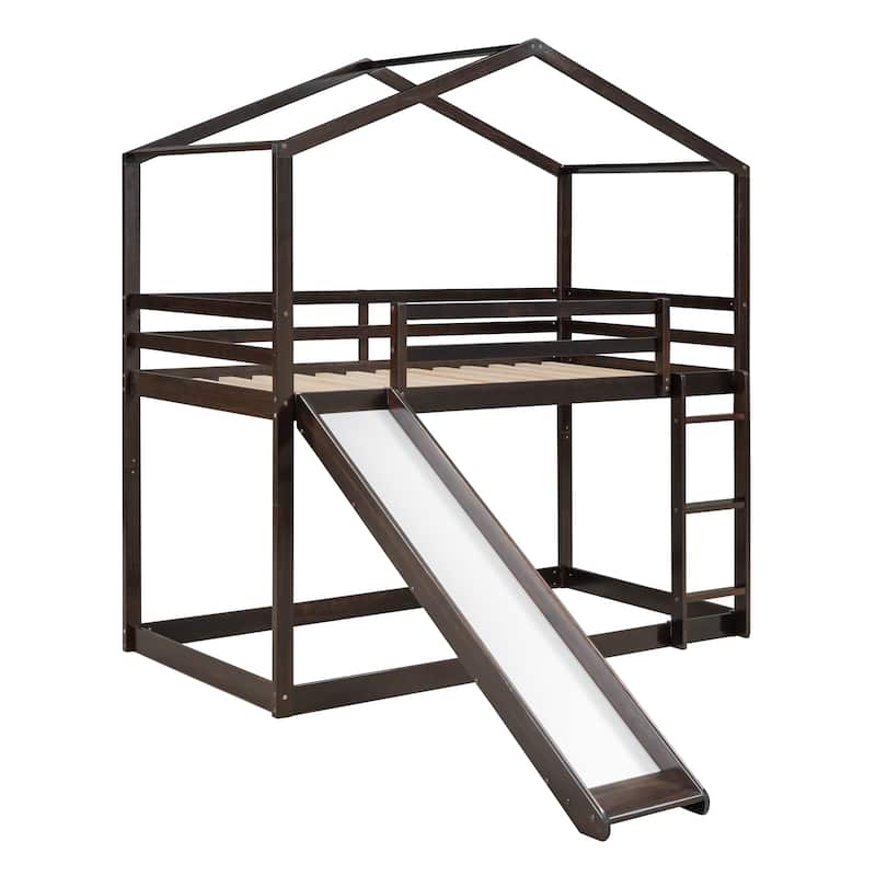 Bunk Bed with Roof, Slide and Ladder