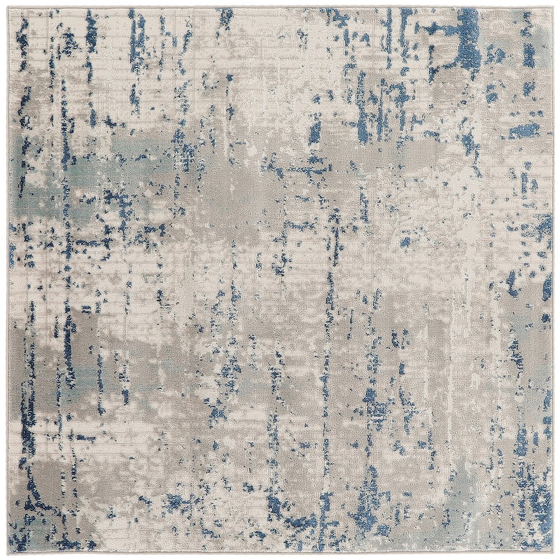 Nourison Quarry Indoor only Abstract Area Rug - 4'xSquare - Ivory/Gray/Blue