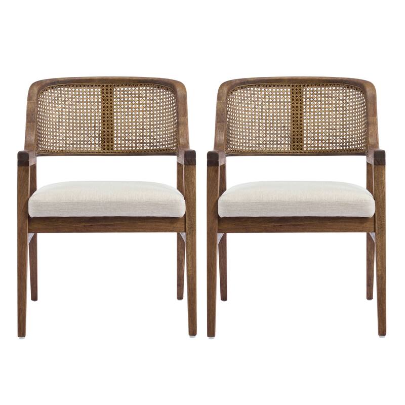 Christopher Knight Home - Mid-Century Modern Upholstered Cane Back Dining Chairs with Rubberwood Frame