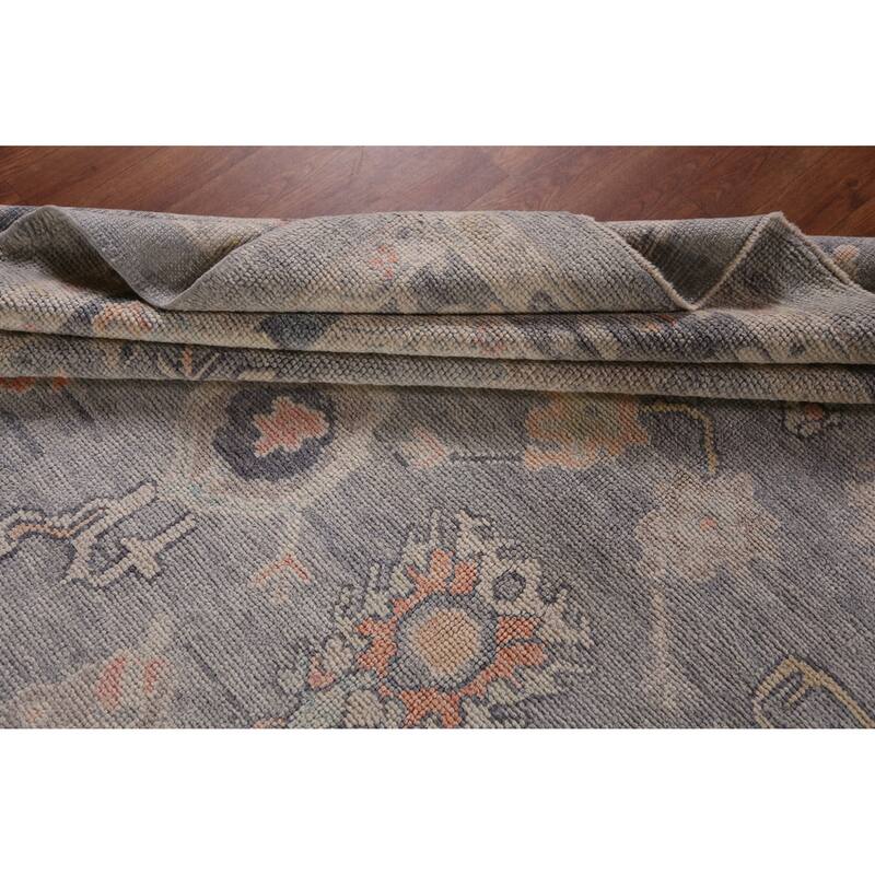 Hand Knotted Oriental 100% Wool Carpet Transitional All-Over Greys & Charcoal Oushak Area Rug - 12' 4'' X 8' 11''