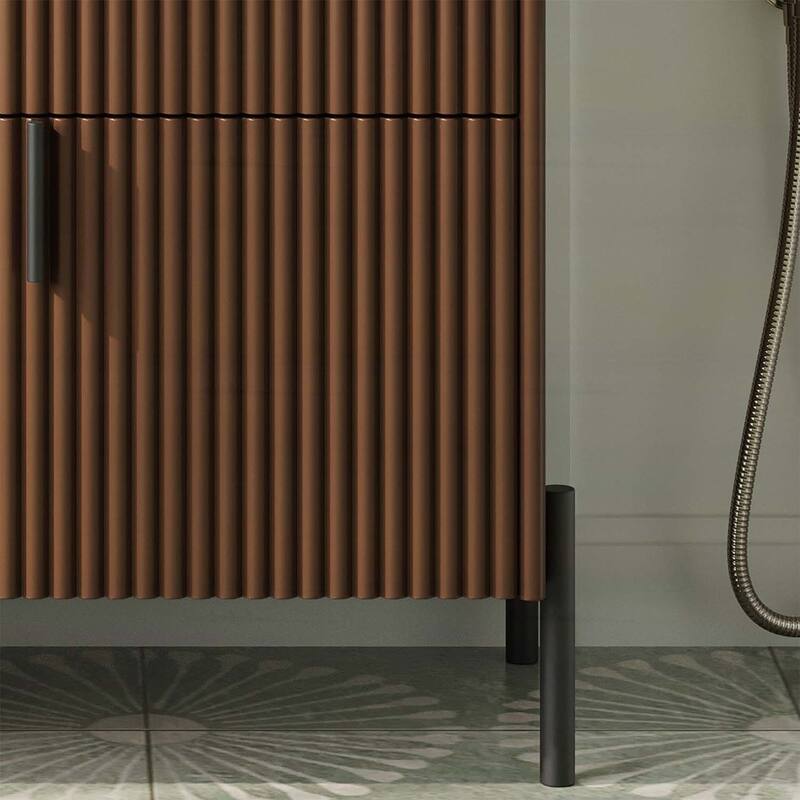 30-Inch Freestanding Bathroom Vanity with Ceramic Sink,Soft Close Drawers,and Fluted Design in Dark Brown