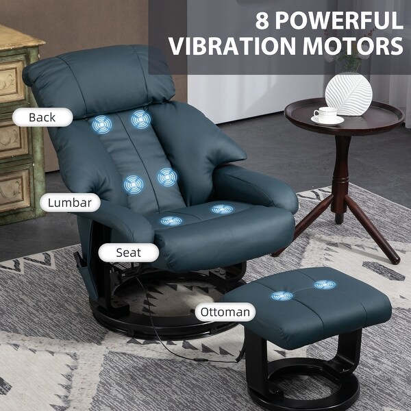 HOMCOM Massage Recliner Chair with Ottoman 360 Swivel Recliner and Footstool PU Leather Reclining Chair Gray On Sale Bed Bath Beyond 39948286