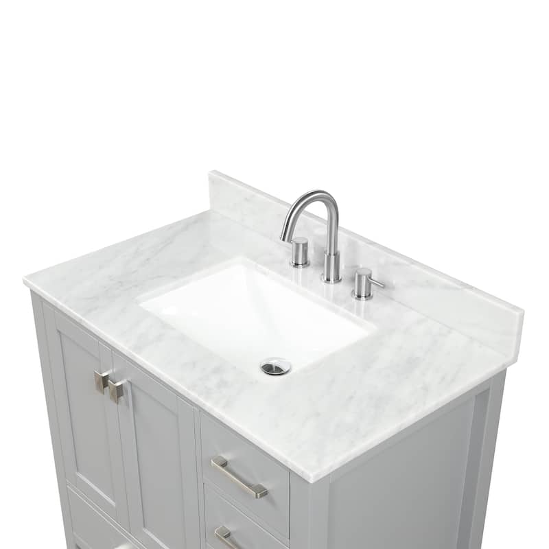 36" Freestanding Bathroom Vanity with Marble Countertop, Undermount Sink with Mirror