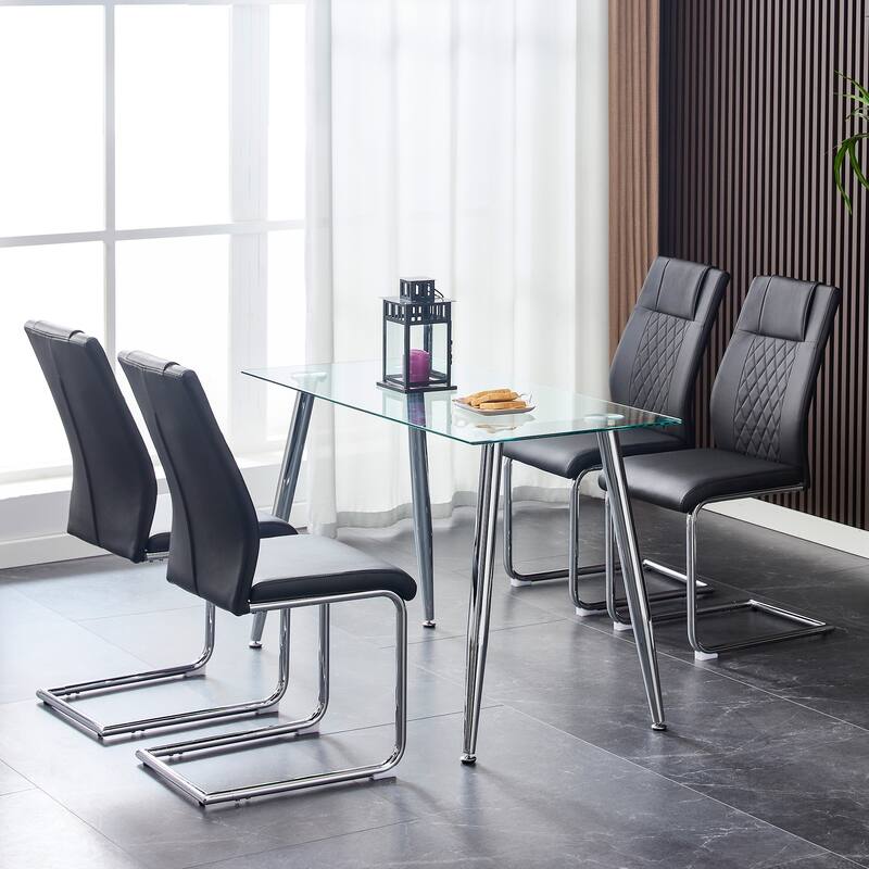 Leather Dining Chair Set of 6 Office Chair with C-Shaped Metal Legs