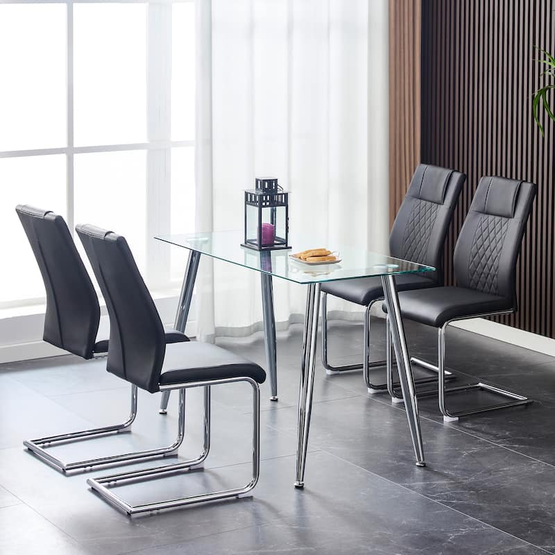 Modern Dining Chairs with Faux Leather Padded Seat Dining Living Room Chairs Upholstered Chair with Metal Legs Design