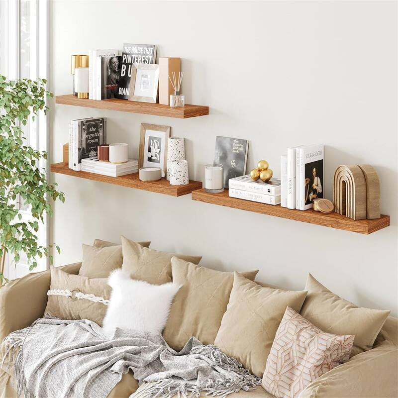 Floating Shelves Wooden Shelves with Invisible Brackets Set of 3 - 7.68"D x 31.5"W x 1.5"H