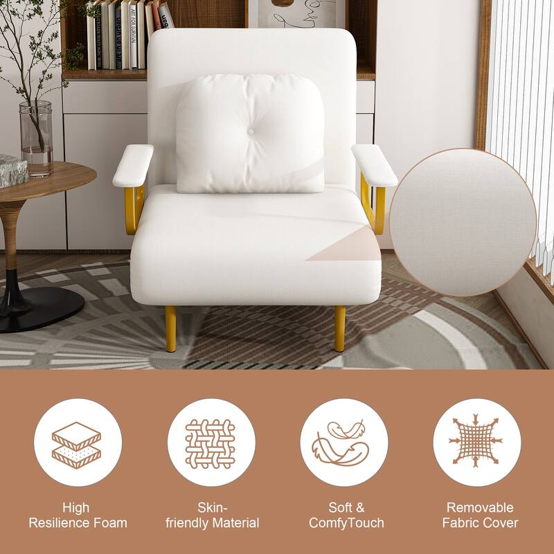 Folding Chair Bed, Convertible Sleeper Sofa 5 in 1 Folding Bed with 5-Position Adjustable Backrest & Pillow, Floor Single Chairs