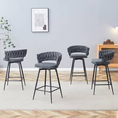 Roomfitters Swivel Counter Height Bar Stools with Linen-Cotton Seats and Iron Frame, Set of 4