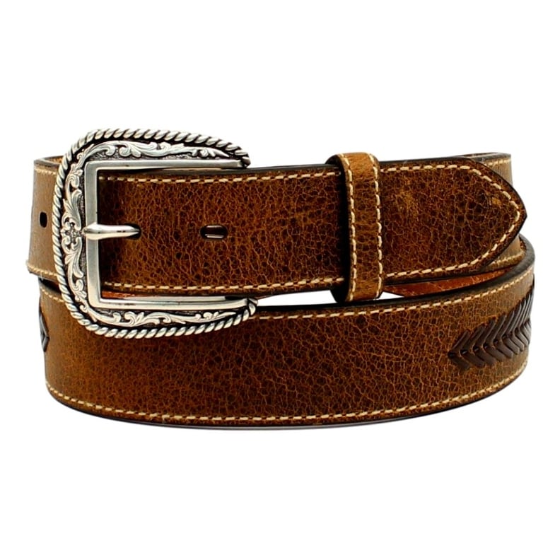 Ariat Western Belt Mens Leather Lacing Overlay Concho Brown