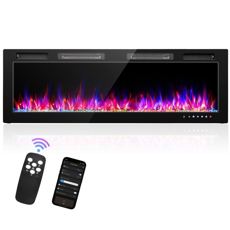 30/36/42/50/60 Inch Wall-Mounted/Built-in Electric Fireplace with WIFI Function and 12 Color Adjustable Flames - 60-inch